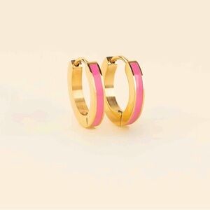 Oh Clementine Gold and Pink Huggie Hoop Earrings NIB